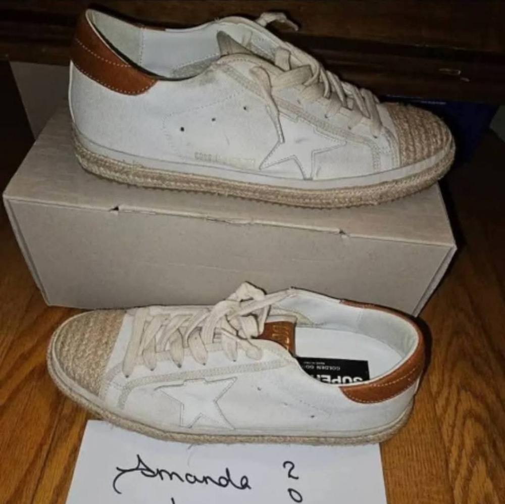 Golden Goose Canvas and Raffia Superstars